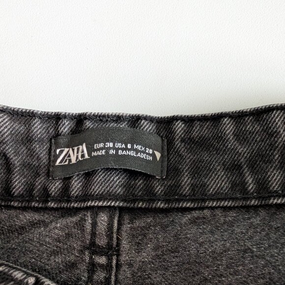 Zara Women's Black Wash High Rise Straight Leg Crop Jeans Raw Hem Size 6, 28" - Picture 8 of 9